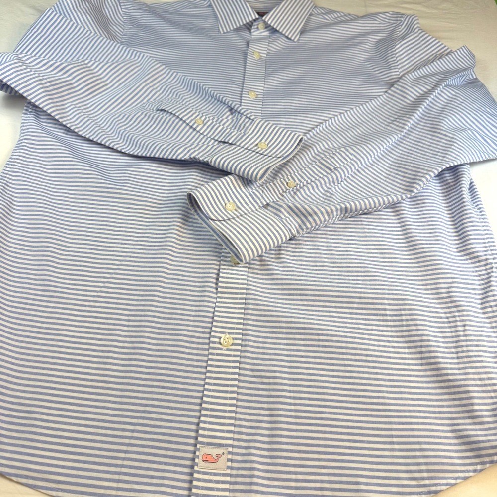 Vineyard Vines Slim Cooper Shirt Button Down Mens L Blue Stripe Long Sleeve
